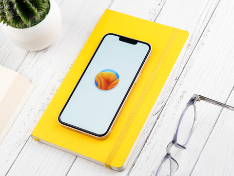 West Bangal, India - February 20, 2023 : macOS Ventura on phone screen stock image.