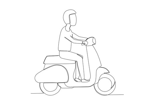 A man rides a motorcycle casually. Dia do motorista one-line drawing