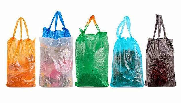 collection of various plastic bags isolated, white background