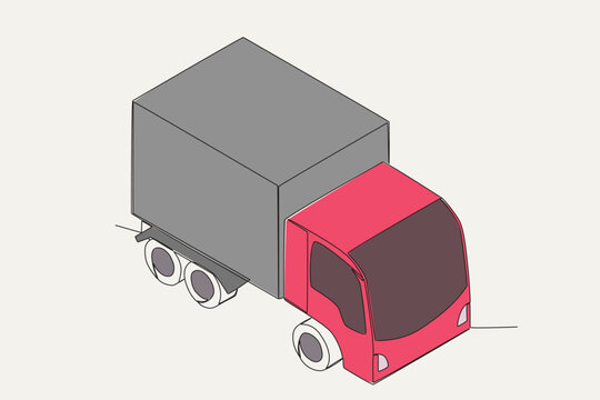 Color illustration of a top view of a truck. Dia do motorista one-line drawing