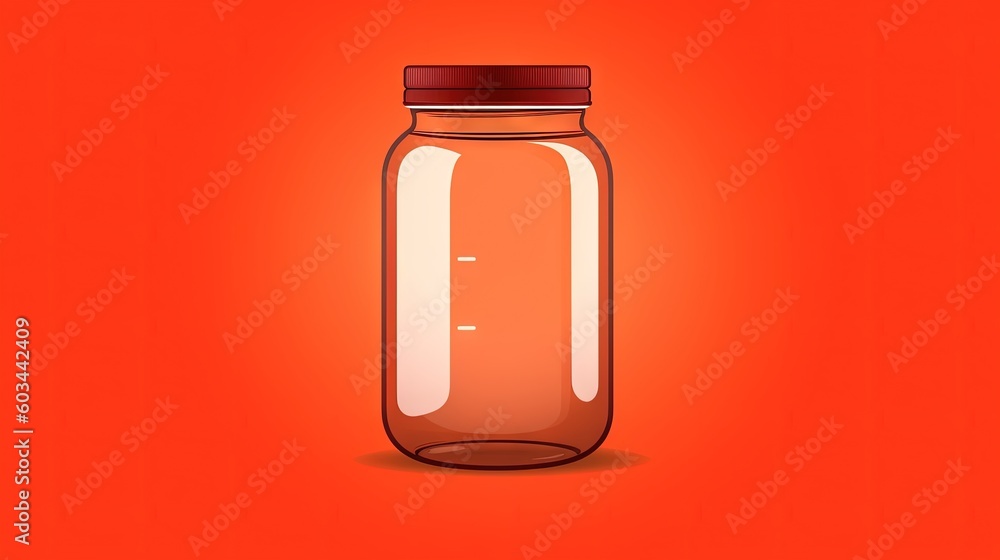 Poster a glass jar with a red lid on an orange background with a red cap on the top of the jar and a red li