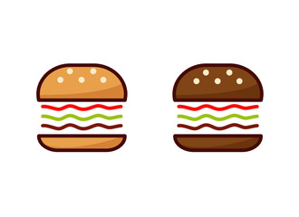 Set of hamburgers. Dark and light. Vector badges fast food sketch for brochures, banner, restaurant menu and cafe.