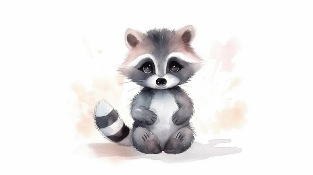  a painting of a raccoon sitting on the ground with its paws on the ground and looking at the camera with a sad look on its face.  generative ai