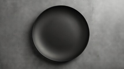  a black plate is hanging on a gray wall with a black edge and a black circle on the wall above it is a gray wall.  generative ai