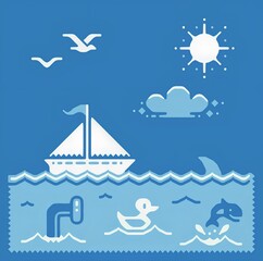 Fototapeta na wymiar Sunny sea scene illustration