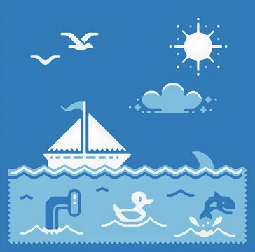Sunny sea scene illustration