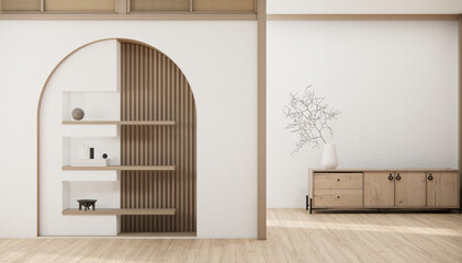 Minimal cabinet for tv interior wall mockup.