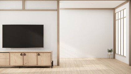 Minimal cabinet for tv interior wall mockup.