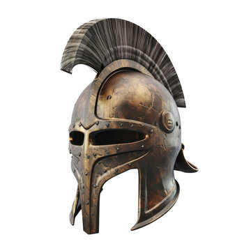 side view of damaged ancient greek spartan helmet  Medieval armor, archeological, generative ai