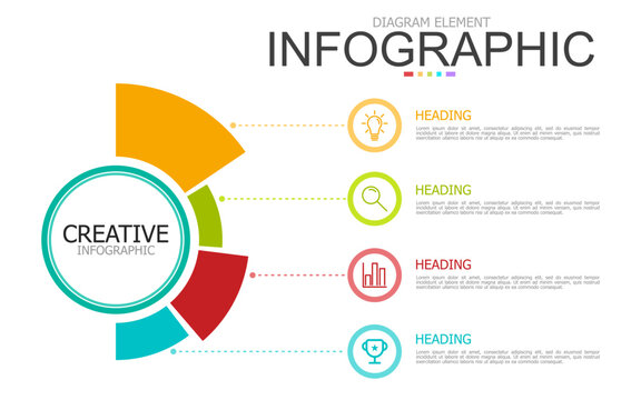 vector infographic half chart rounds design template with 4 sign and text. used for process diagram, presentation, working flow, information layout, banner, chart, and graph.

