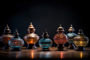 Fototapeta na wymiar colection of beautiful antique oriental lamps, ai tools generated image