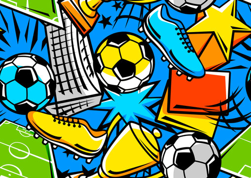 Fototapeta Pattern with soccer symbols. Football club illustration.