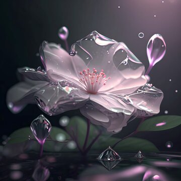 White flower on the water with water drops