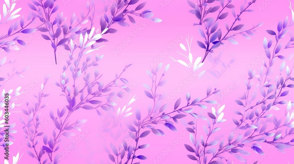 Aufkleber a pink background with a bunch of purple leaves on the branches of a tree in the foreground and a pi