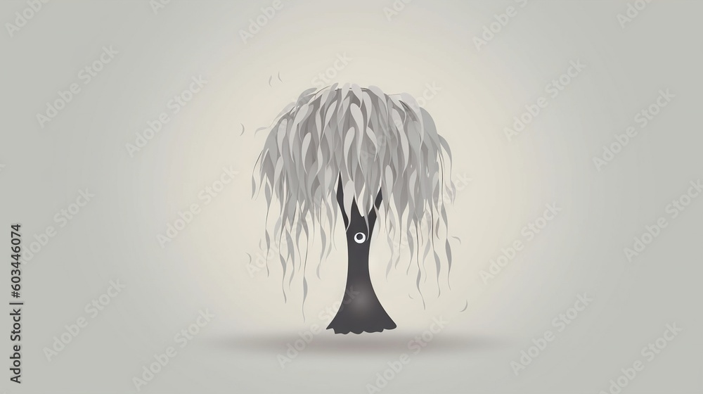 Poster a tree with white leaves on a gray background with a shadow of a tree in the middle of the image and