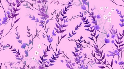  a pattern of purple and white flowers on a pink background with a pink background and a pink background with white flowers and green stems on a pink background.  generative ai