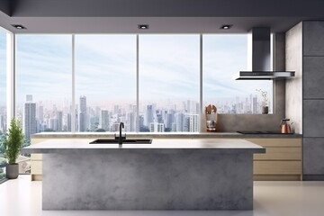 interior nobody 3d indoor modern hardwood sink house render architecture floor kitchen. Generative AI.