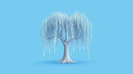  a tree with white branches on a blue background with a blue sky in the background and a white outline of a tree with white branches on a blue background.  generative ai