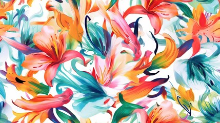  a colorful floral pattern with lots of flowers on a white background with a green and red flower in the center of the image and a white background.  generative ai