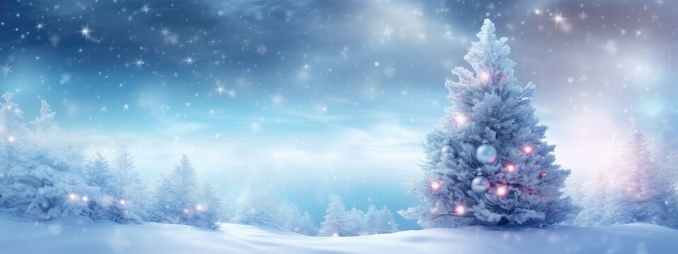 a christmas tree stands out in an icy snow scene Generative AI