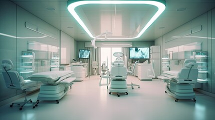 Hospital operating room with monitors and equipment,Interior of a surgery room in a hospital,AI generated.