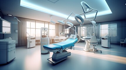 Interior of a surgery room in a hospital,Empty operating room with medical equipment,AI generated.