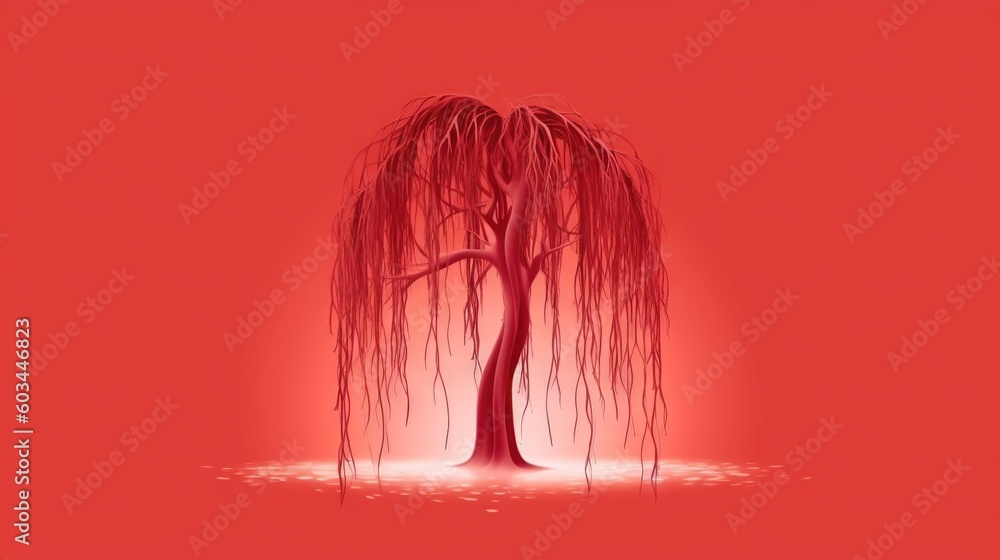 Poster a red tree with a red background and a red background with a red background and a red background wit