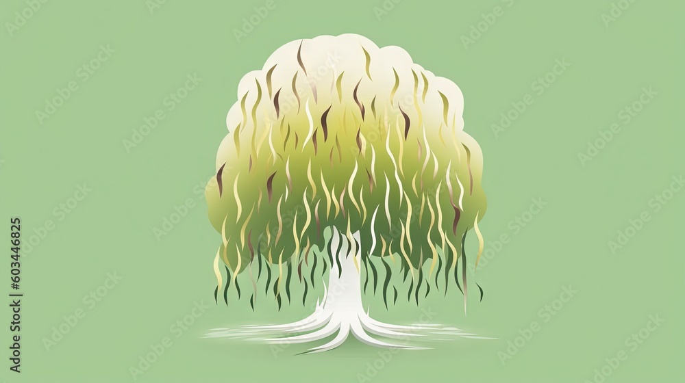 Aufkleber a tree with a green background and a white tree with green leaves on the top and bottom of the tree,