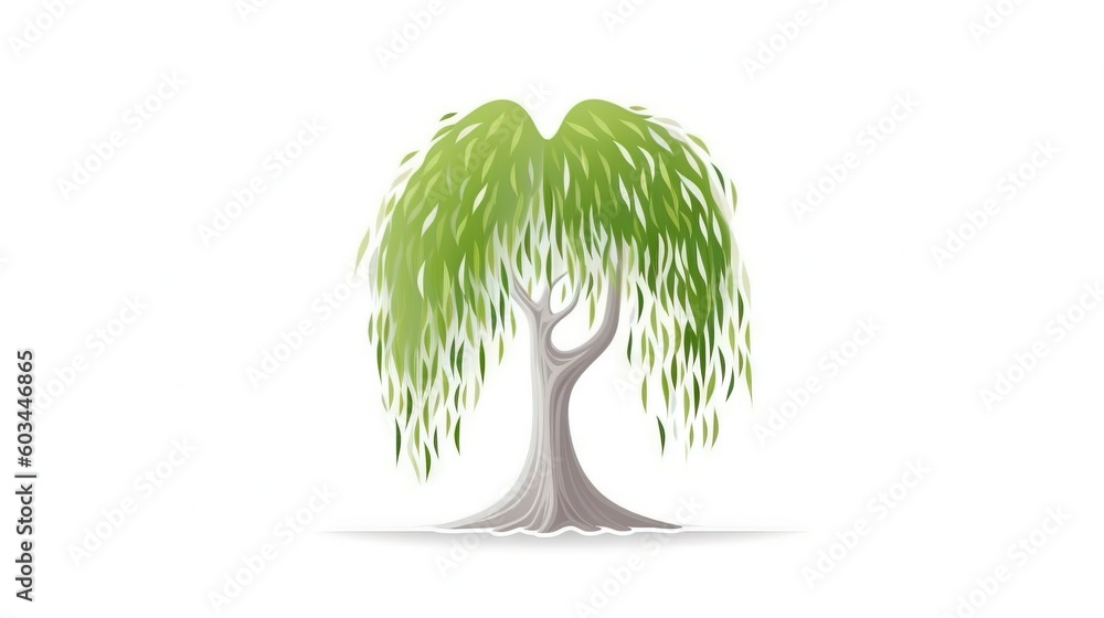 Poster a tree with green leaves is shown on a white background with a shadow from the bottom of the tree an
