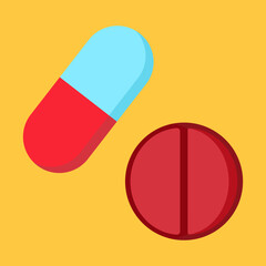 Medicine capsule, tablet, pill in flat vector illustration design