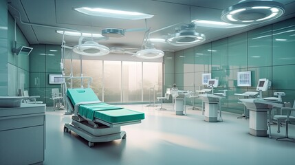 Empty operating room with medical equipment,Modern operating room interior, fully equipped, ready for operation,AI generated.