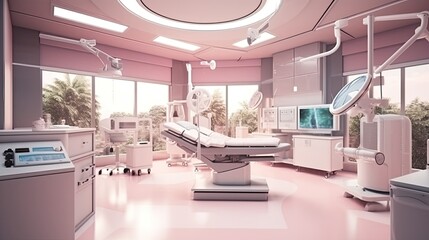Hospital operating room with monitors and equipment,Interior of a surgery room in a hospital,AI generated.