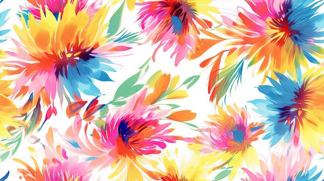  a colorful flower pattern is shown on a white background with blue, yellow, and pink flowers in the center of the image and the petals on the bottom of the image.  generative ai