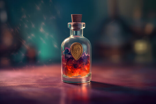 beautiful magic jar with strange potion inside, ai tools generated image