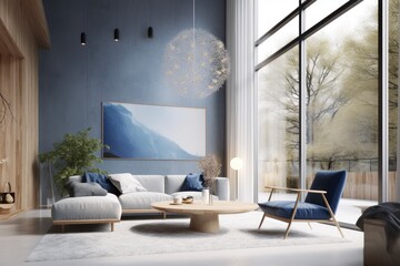 Luxury Modern Living Room Interior with Styled Space and Beautiful Designer Light Fixture Made with Generative AI