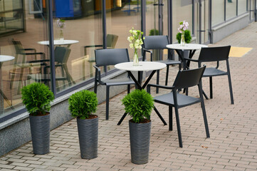 Outdoor furniture in the outdoor terrace cafe