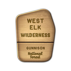 West Elk National Wilderness, Gunnison National Forest Colorado wood sign illustration on transparent background