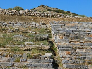 View of the ancient theater and the acropolis of Thorikos near Lavrio, Attica, Greece. May be the oldest greek theater