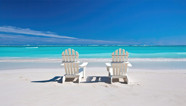 Summer landscape of a sunchair in an amazing ocean beach resort.