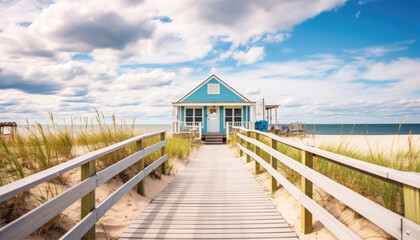Beautiful beach house in the way of the boardwalk.