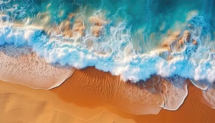 Foto op Canvas Background drone view of ocean waves on the tropical beach. Seashore waves of a hot summer day in the nature © Daniel