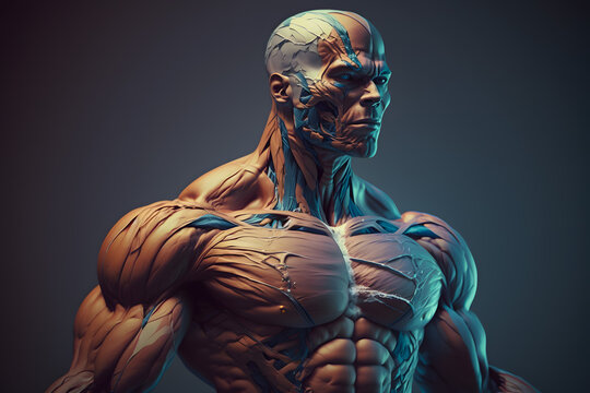 Muscular human anatomical structure abstract model. Generative AI