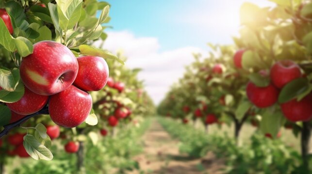 Summer apple garden. Illustration AI Generative.