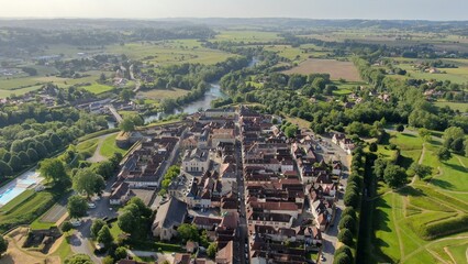 Aerial view of the city of Navarrenx near the Pyrenees in France