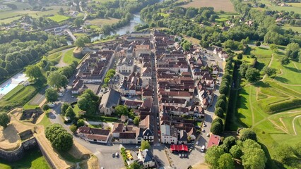 Fortified town of Navarrenx in France front view with the main street in the middle