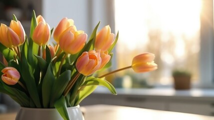 Fresh bouquet of tulips. Illustration AI Generative.
