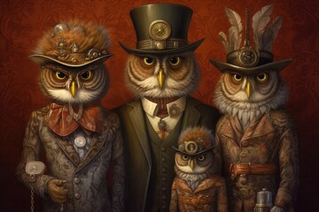 Intricate Owl Family Portrait A Delightful Display of Detail and Love Generative AI