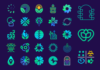 Unique herb shape logo set. Unique color transitions. Ecological herb logo template. vector