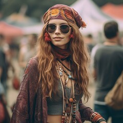 A AI generated, non-existing Woman at a festival