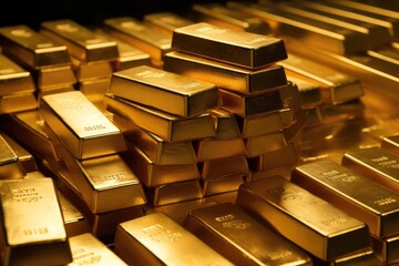 stacked of gold bars piling up